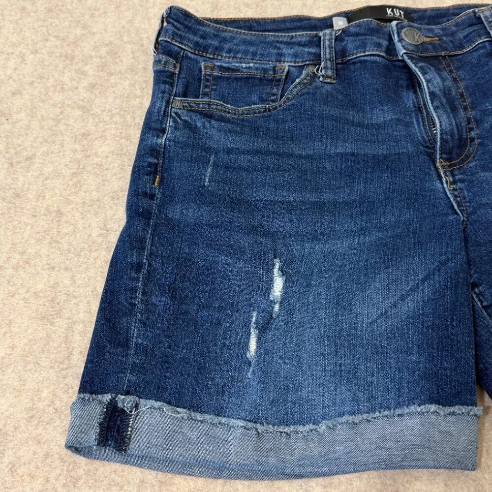 KUT From The Kloth Denim Shorts Size 10 Distressed Cuffed Stretch - Picture 9 of 15
